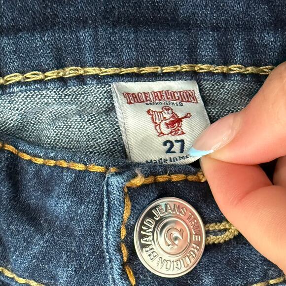 True Religion Dark Blue Low Rise Flap Big T Skinny Jeans Size 27 Contrast Stitch - Picture 4 of 10